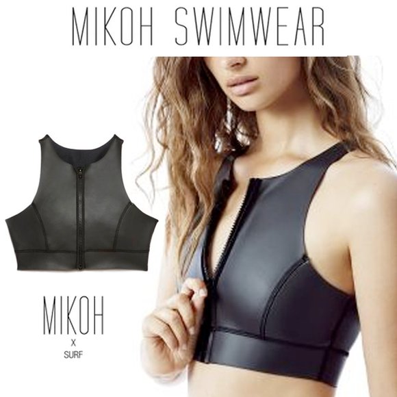 OBO. Mikoh x Surf. Cabo Neoprene Bikini Top Black. Size M - Picture 2 of 6